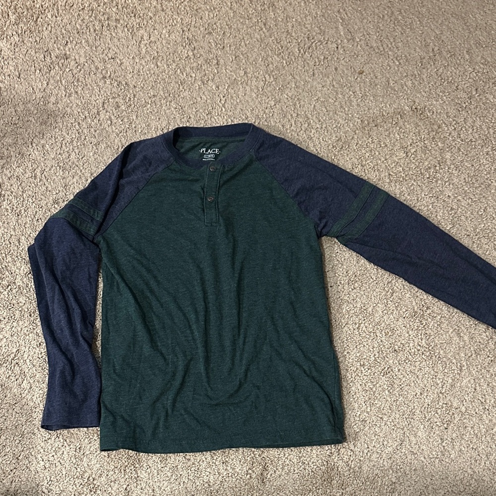 Place Men's Dark Green and Navy Long Sleeve Henley